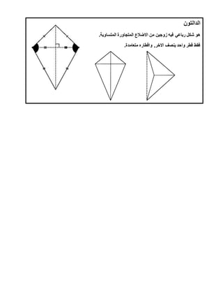 ‫الدالتون‬
‫هو‬.‫المتساوية‬ ‫المتجاورة‬ ‫االضالع‬ ‫من‬ ‫زوجين‬ ‫فيه‬ ‫رباعي‬ ‫شكل‬
.‫متعامدة‬ ‫واقطاره‬ ,‫االخر‬ ‫ينصف‬ ‫واحد‬ ‫قطر‬ ‫فقط‬
 