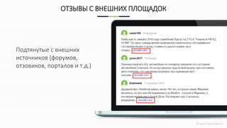 © Ingate Digital Agency
ОТЗЫВЫ С ВНЕШНИХ ПЛОЩАДОК
Подтянутые с внешних
источников (форумов,
отзовиков, порталов и т.д.)
 