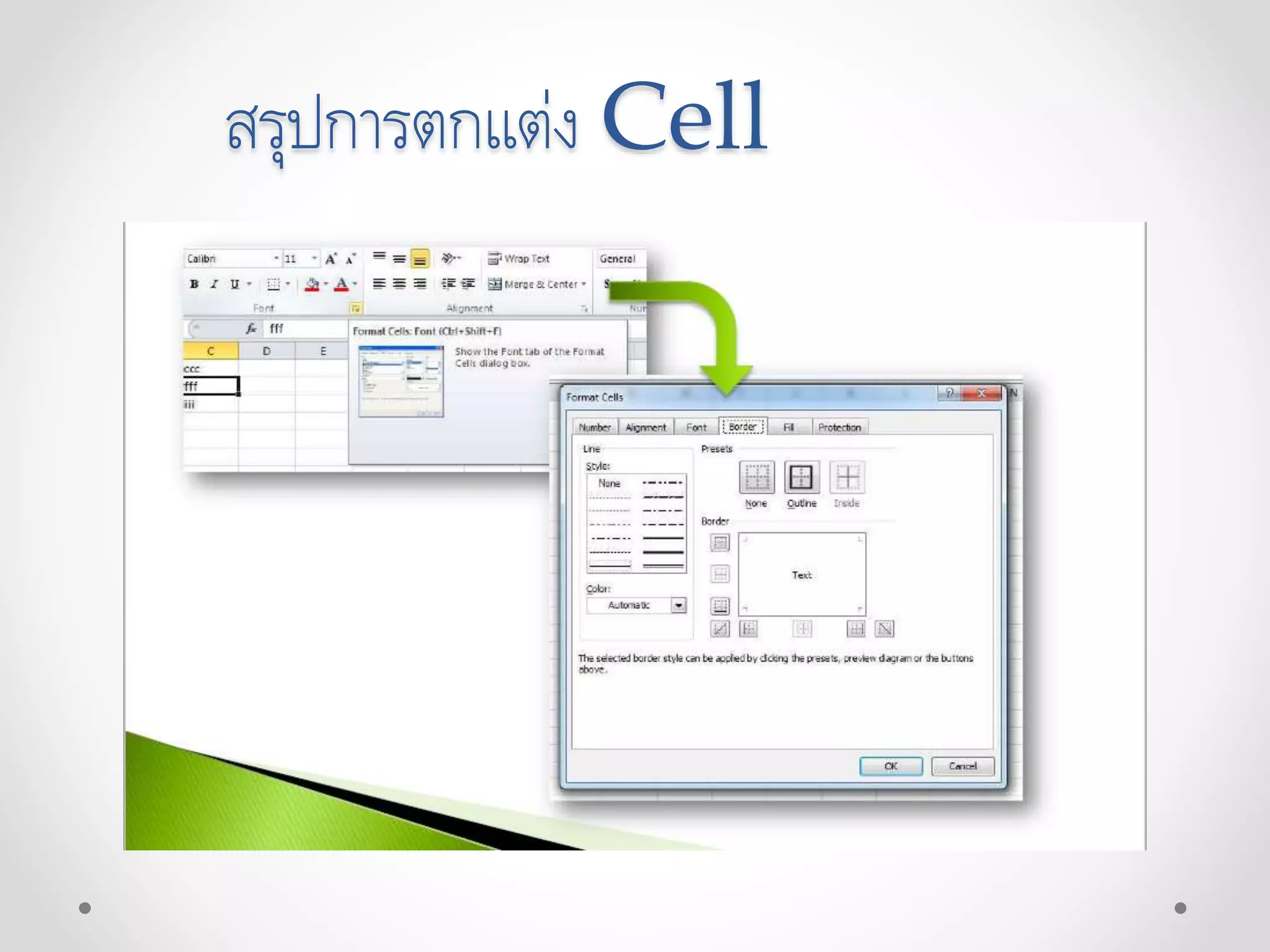 สรุปการตกแต่ง Cell
 