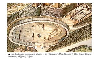 ▲ Αναπαράσταση του ταφικού κύκλου Α των Μυκηνών (Πελοπόννησος), όπου έκανε πρώτος
ανασκαφές ο Ερρίκος Σλήμαν.
 