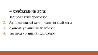 4 хэлбэлзлийн арга:
1. Зарцуулалтын хэлбэлзэл
2. Ашиглагдаагүй хүчин чадлын хэлбэлзэл
3. Хувьсах үр ашгийн хэлбэлзэл
4. Тогтмол үр ашгийн хэлбэлзэл
 