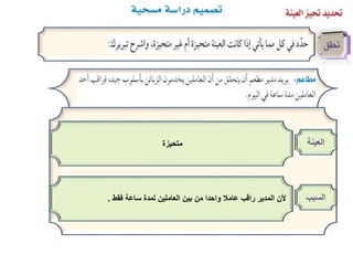 ‫العينة‬‫متحيزة‬
‫السبب‬‫فقط‬ ‫ساعة‬ ‫لمدة‬ ‫العاملين‬ ‫بين‬ ‫من‬ ‫واحدا‬ ‫عامال‬ ‫راقب‬ ‫المدير‬ ‫ألن‬.
 