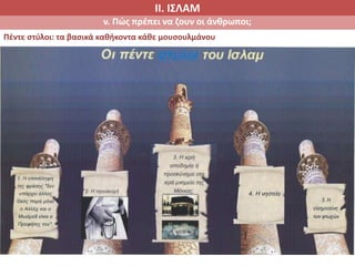 ΙΙ. ΙΣΛΑΜ
v. Πώς πρέπει να ζουν οι άνθρωποι;
Πέντε στύλοι: τα βασικά καθήκοντα κάθε μουσουλμάνου
 