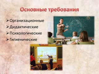 Организационные
Дидактические
Психологические
Гигиенические
 