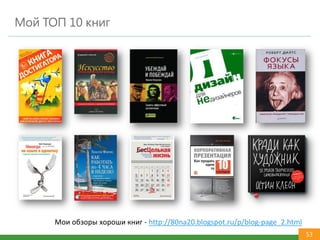 53
Мой ТОП 10 книг
Мои обзоры хороши книг - http://80na20.blogspot.ru/p/blog-page_2.html
 