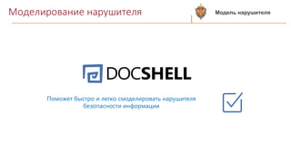 Моделирование нарушителя Модель нарушителя
Поможет быстро и легко смоделировать нарушителя
безопасности информации
 