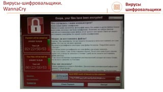 Вирусы-шифровальщики.
WannaCry
Вирусы
шифровальщики
 