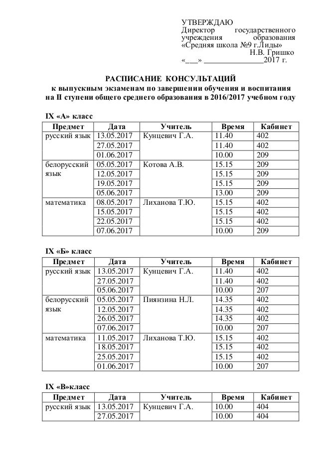 расписание консультаций іі ступень