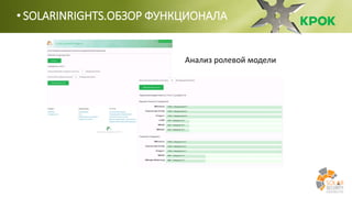• SOLARINRIGHTS.ОБЗОР ФУНКЦИОНАЛА
Анализ ролевой модели
 