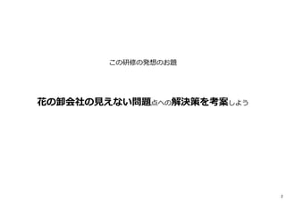 花の卸会社の⾒えない問題点への解決策を考案しよう
この研修の発想のお題
2
 