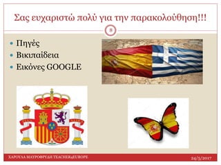 Σας ευχαριστώ πολύ για την παρακολούθηση!!!
24/5/2017ΧΑΡΟΥΛΑ ΜΑΥΡΟΦΡΥΔΗ TEACHER4EUROPE
8
 Πηγές
 Βικιπαίδεια
 Εικόνες GOOGLE
 