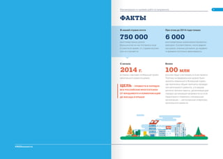 Рекомендации по приёмке работ по капремонту
#ЖКХменяется
ФАКТЫ
В нашей стране почти При этом до 2014 года только
многоквартирных домов.
Большинство из них построено ещё
в советское время, и с годами моложе
они не становятся.
многоквартирных домов ремонтировалось
ежегодно. Соответственно, число аварий-
ных домов, опасных для жизни, до недавне-
го времени постоянно увеличивалось.
ЦЕЛЬ ПРИВЕСТИ В ПОРЯДОК
ВСЕ РОССИЙСКИЕ МНОГОЭТАЖКИ
ОТ ФУНДАМЕНТА И КОММУНИКАЦИЙ
ДО ФАСАДА И КРЫШИ
100 МЛН
Более
россиян будут участвовать в этом проекте.
Поэтому на федеральном уровне были
приняты изменения в Жилищный кодекс,
где прописаны общие принципы проведе-
ния капитального ремонта, а в каждом
регионе приняли законы, детализирующие
порядок организации капремонта на этой
территории и появились специальные
организации — региональные операторы
капитального ремонта.
2014 Г.
С начала
в стране стартовал глобальный проект
капитального ремонта домов.
1
750 000 6 000
 