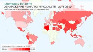 13
ОБНАРУЖЕНИЕ И АНАЛИЗ УГРОЗ АСУТП - 2016 Q3-Q4
Наиболее часто атакуемые страны (Статистика KSN)
KASPERSKY ICS CERT
 