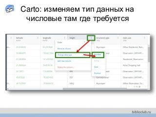 Carto: изменяем тип данных на
числовые там где требуется
 