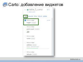 Carto: добавление виджетов
 