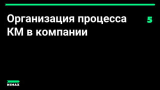 Организация процесса
КМ в компании
 
