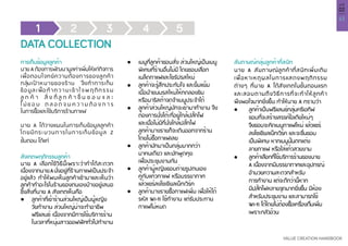 43
VALUE CREATION HANDBOOK
บทที่
02
การเก็บข้อมูลลูกค้า
นายAต้องการพัฒนามูลค่าเพิ่มให้แก่กิจการ
เพื่อตอบโจทย์ความต้องการของลูกค้า
กลุ่มเป้าหมายของร้าน จึงทำ�การเก็บ
ข้อมูลเพื่อทำ�ความเข้าใจพฤติกรรม
ลู ก ค้ า สิ่ ง ที่ ลู ก ค้ า ชื่ น ช อ บ แ ล ะ
ไ ม่ ช อ บ ต ล อ ด จ น ค ว า ม ต้ อ ง ก า ร
ในการซื้อและใช้บริการร้านกาแฟ
นาย A ได้วางแผนในการเก็บข้อมูลลูกค้า
โดยมีกระบวนการในการเก็บข้อมูล 2
ขั้นตอน ได้แก่
สังเกตพฤติกรรมลูกค้า
นาย A เลือกใช้วิธีนี้เพราะว่าทำ�ได้สะดวก
เนื่องจากนายAนั่งอยู่ที่ร้านกาแฟเป็นประจำ�
อยู่แล้ว ทำ�ให้พบเห็นลูกค้าเข้ามาและเห็นว่า
ลูกค้าทำ�อะไรในร้านของตนเองบ้างอยู่เสมอ
ซึ่งสิ่งที่นาย A สังเกตเห็นคือ
	 ลูกค้าที่เข้าร้านส่วนใหญ่เป็นผู้หญิง 	
	 วัยทำ�งาน ส่วนใหญ่น่าจะทำ�อาชีพ
	 ฟรีแลนซ์ เนื่องจากมีการใช้บริการร้าน	
	 ในเวลาที่หนุ่มสาวออฟฟิศทั่วไปทำ�งาน
	 เมนูที่ลูกค้าชอบสั่ง ส่วนใหญ่เป็นเมนู	
	 พิเศษที่ร้านอื่นไม่มี โดยชอบเลือก
	 เมล็ดกาแฟและไซรัปรสใหม่
	 ลูกค้าจะรู้สึกประทับใจ และยิ้มแย้ม		
	 เมื่อนำ�ขนมรสใหม่ให้ทดลองชิม
	 หรือบาริสต้าจดจำ�เมนูประจำ�ได้
	 ลูกค้าส่วนใหญ่มักจะเข้ามาทำ�งาน จึง	
	 ต้องการนั่งโต๊ะที่อยู่ใกล้ปลั๊กไฟ
	 และเมื่อไม่มีที่นั่งใกล้ปลั๊กไฟ
	 ลูกค้าบางรายก็จะเดินออกจากร้าน
	 โดยไม่ซื้อกาแฟเลย
	 ลูกค้ามักมาเป็นกลุ่มมากกว่า
	 มาคนเดียว และมักพูดคุย
	 เพื่อประชุมงานกัน
	 ลูกค้าผู้หญิงชอบถ่ายรูปตนเอง
	 คู่กับแก้วกาแฟ หรือบรรยากาศ
	 แล้วแชร์ลงโซเชียลเน็ทเวิร์ค
	 ลูกค้าบางรายซื้อกาแฟเพิ่ม เพื่อให้ได้	
	 รหัส Wi-fi ใช้ทำ�งาน แต่รับประทาน	
	 กาแฟไม่หมด
สัมภาษณ์กลุ่มลูกค้าที่สนิท
นาย A สัมภาษณ์ลูกค้าที่สนิทเพิ่มเติม
เพื่อหาเหตุผลในการแสดงพฤติกรรม
ต่างๆ ที่นาย A ได้สังเกตในขั้นตอนแรก
และสอบถามถึงวิธีการที่จะทำ�ให้ลูกค้า
พึงพอใจมากยิ่งขึ้น ทำ�ให้นาย A ทราบว่า
	 ลูกค้าเป็นฟรีแลนซ์กลุ่มครีเอทีฟ
	 ชอบที่จะสร้างสรรค์ไอเดียใหม่ๆ
	 จึงชอบจะคิดเมนูกาแฟใหม่ แล้วแชร์
	 ลงโซเชียลเน็ทเวิร์ค และจะชื่นชอบ
	 เป็นพิเศษ หากเมนูนั้นตกแต่ง
	 ลายกาแฟ หรือใส่แก้วสวยงาม
	 ลูกค้าเลือกที่ใช้บริการร้านของนาย 	
	 A เนื่องจากมีบรรยากาศและอุปกรณ์	
	 อำ�นวยความสะดวกสำ�หรับ
	 การทำ�งาน แต่จะดีกว่านี้หาก
	 มีปลั๊กไฟหลายจุดมากยิ่งขึ้น มีห้อง	
	 สำ�หรับประชุมงาน และสามารถใช้ 	
	 Wi-fi ได้โดยไม่ต้องซื้อเครื่องดื่มเพิ่ม	
	 เพราะกลัวอ้วน
1 2 3 4 5
DATA COLLECTION
 