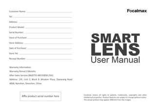 Focalmax - Attachable smartphone camera lens - User Manual