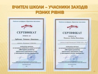 ВЧИТЕЛІ ШКОЛИ – УЧАСНИКИ ЗАХОДІВ
РІЗНИХ РІВНІВ
45
 