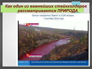 Как один из важнейших стейкхолдеров
рассматривается ПРИРОДА
 