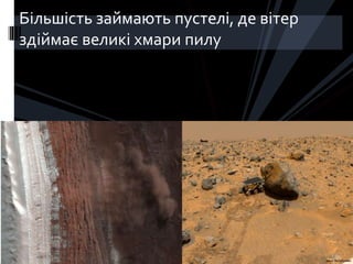Більшість займають пустелі, де вітер
здіймає великі хмари пилу
 