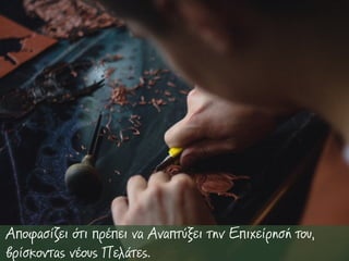 Αποφασίζει ότι πρέπει να Αναπτύξει την Επιχείρησή του,
βρίσκοντας νέους Πελάτες.
 