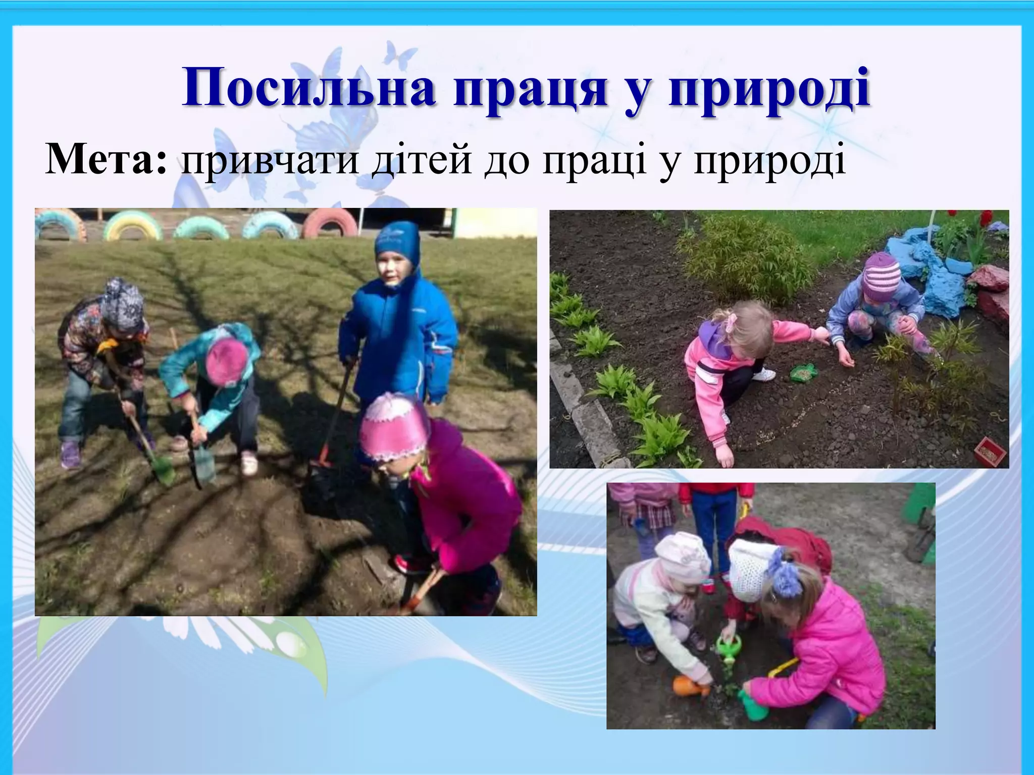 Посильна праця у природі
Мета: привчати дітей до праці у природі
 