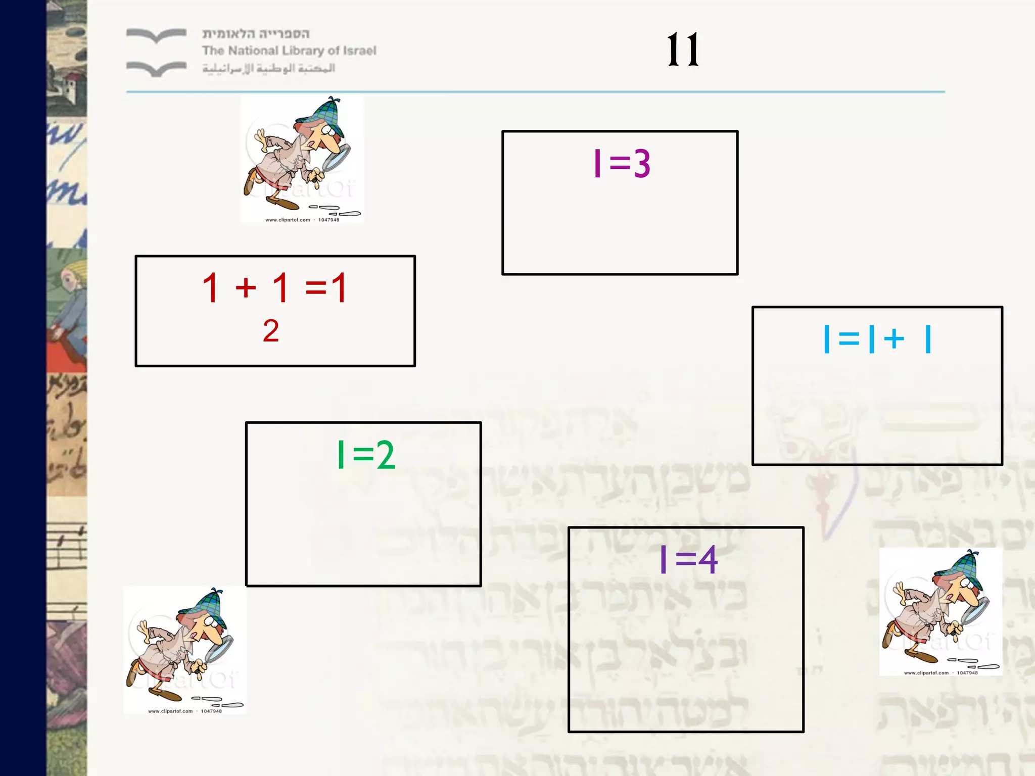 11
1 + 1 =1
2 1=1+ 1
1=2
1=3
1=4
 