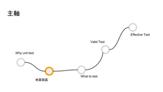 主軸
What to test
地雷誤區
Valid Test
Effective Test
Why unit test
 