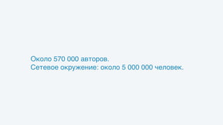 Около 570 000 авторов.
Сетевое окружение: около 5 000 000 человек.
 
