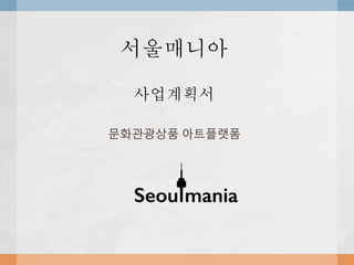 서울매니아
사업계획서
문화관광상품 아트플랫폼
 