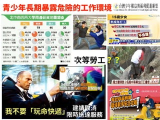 青少年⻑期暴露危險的⼯作環境
次等勞⼯？？
 