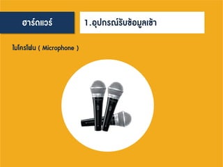 ฮาร์ดแวร์ 1.อุปกรณ์รับข้อมูลเข้า
ไมโครโฟน ( Microphone )
 