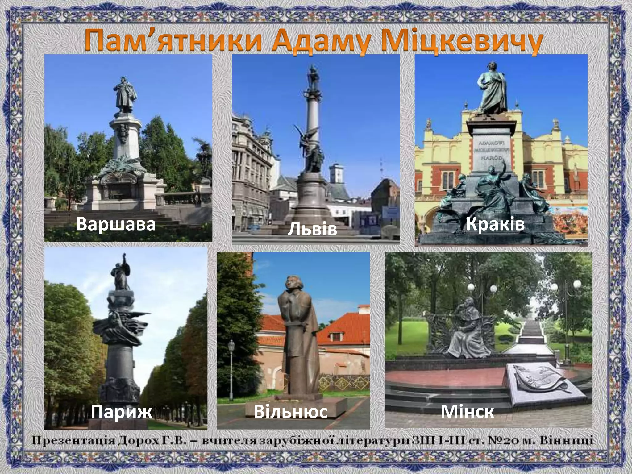 Варшава Львів Краків
Париж Вільнюс Мінск
 