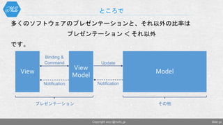 多くのソフトウェアのプレゼンテーションと、それ以外の比率は
プレゼンテーション ＜ それ以外
です。
ところで
Slide 30Copyright 2017 @nuits_jp
Binding &
Command Update
NotificationNotification
プレゼンテーション その他
 