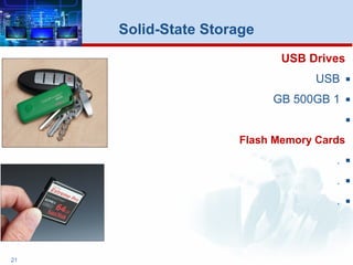 USB Drives
USB
GB 1GB 500

Flash Memory Cards
.
.
.
21
Solid-State Storage
 
