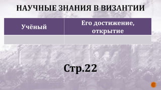 Учёный
Его достижение,
открытие
Стр.22
 