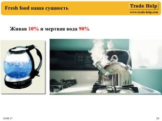 www.trade-help.com
18.09.17 2418.09.17 24
Fresh food наша сущность
Живая 10% и мертвая вода 90%
 
