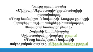 Նյութը պատրաստեց
«Մխիթար Սեբաստացի» կրթահամալիրի
դասավանդող,
«Գետը համայնքում» նախագծի՝ Շադրլու ջրանցքի
վերաբերյալ աշխատանքների համակարգող,
արաքար համայնքի բնակիչ՝
Հայկուհի Հովհանիսյանը
Աշխատանքների փաթեթը՝ բլոգում
«Գետը համայնքում» նախագծի
ամբողջական փաթեթը՝ «Սիրուն Զանգի» բլոգում
 
