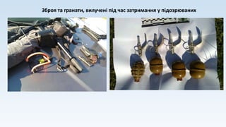 Зброя та гранати, вилучені під час затримання у підозрюваних
 