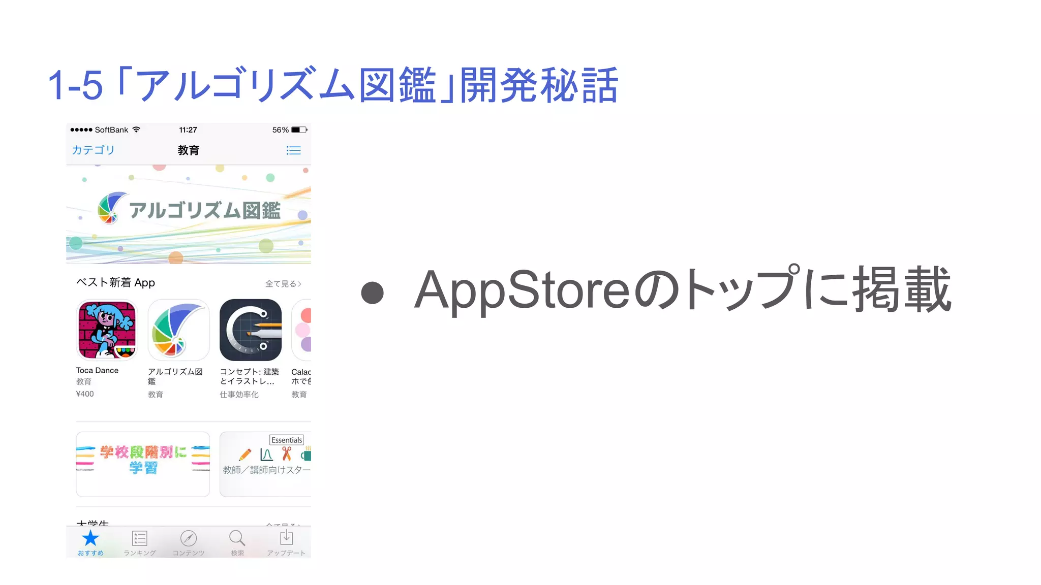 1-5 「アルゴリズム図鑑」開発秘話
● AppStoreのトップに掲載
 
