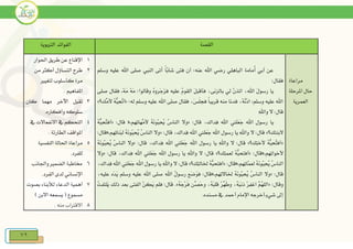 79
‫القصة‬‫الرتبوية‬ ‫الفوائد‬
‫مراعاة‬
‫حال‬‫املرحلة‬
‫العمرية‬
‫وسلم‬ ‫عليه‬ ‫اهلل‬ ‫صلى‬ ‫النيب‬ ‫َتى‬‫أ‬ ً‫ا‬ّ‫ب‬‫شا‬ ‫فتى‬ ‫أن‬ :‫عنه‬ ‫اهلل‬ ‫رضي‬ ‫ِلي‬‫ه‬‫البا‬ ‫ُمامة‬‫أ‬ ‫أبي‬ ‫عن‬
:‫فقال‬
ْ‫ه‬َ‫م‬ ْ‫ه‬َ‫م‬ :‫وقالوا‬ ُ‫ه‬‫َرو‬‫ج‬َ‫ز‬‫ف‬ ‫عليه‬ ُ‫م‬‫القو‬ َ‫ل‬‫فأقب‬ ‫بالزنىد‬ ‫لي‬ ْ‫ن‬‫ائذ‬ ‫اهللد‬ َ‫ل‬‫رسو‬ ‫يا‬.‫صلى‬ ‫فقال‬
:‫له‬ ‫وسلم‬ ‫عليه‬ ‫اهلل‬ ‫صلى‬ ‫فقال‬ ‫َد‬‫س‬َ‫ل‬‫فا‬ ً‫ا‬‫قريب‬ ‫منه‬ ‫فدنا‬ ‫ْد‬‫ه‬ُ‫ن‬ْ‫د‬‫ا‬ :‫وسلم‬ ‫عليه‬ ‫اهلل‬«‫أ‬‫ِّك؟‬‫ألم‬ ُ‫ه‬ُّ‫ِب‬‫ح‬ُ‫ت‬»
ِ‫هلل‬‫وا‬ ‫ال‬ :‫قال‬
:‫قال‬ ‫ِداكد‬‫ف‬ ‫اهلل‬ ‫َلين‬‫ع‬َ‫ج‬ ‫اهلل‬ ‫رسول‬ ‫يا‬«‫ِهم‬‫ت‬‫َّها‬‫ألم‬ ُ‫ه‬َ‫ن‬‫ّو‬‫ب‬ِ‫ح‬ُ‫ي‬ ُ‫س‬‫النا‬ ‫وال‬».:‫قال‬«ُ‫ه‬ُّ‫ِب‬‫ح‬ُ‫ت‬‫أف‬
‫البنتك؟‬»:‫قال‬ ‫ِداكد‬‫ف‬ ‫اهلل‬ ‫َلين‬‫ع‬َ‫ج‬ ‫اهلل‬ ‫رسول‬ ‫يا‬ ِ‫هلل‬‫وا‬ ‫ال‬ :‫قال‬«‫ِهم‬‫ت‬‫َنا‬‫ب‬‫ل‬ ُ‫ه‬َ‫ن‬‫ّو‬‫ب‬ِ‫ح‬ُ‫ي‬ ُ‫س‬‫النا‬ ‫وال‬».:‫قال‬
«‫ِك؟‬‫ت‬‫ألخ‬ ُ‫ه‬ُّ‫ِب‬‫ح‬ُ‫ت‬‫أف‬»‫قال‬:‫قال‬ ‫ِداكد‬‫ف‬ ‫اهلل‬ ‫َلين‬‫ع‬َ‫ج‬ ‫اهلل‬ ‫رسول‬ ‫يا‬ ِ‫هلل‬‫وا‬ ‫ال‬ :«ُ‫ه‬َ‫ن‬‫ّو‬‫ب‬ِ‫ح‬ُ‫ي‬ ُ‫س‬‫النا‬ ‫وال‬
‫ِهم‬‫ت‬‫ألخوا‬».:‫قال‬«‫ِك؟‬‫ت‬‫لعم‬ ُ‫ه‬ُّ‫أفتحب‬»:‫قال‬ ‫ِداكد‬‫ف‬ ‫اهلل‬ ‫َلين‬‫ع‬َ‫ج‬ ‫اهلل‬ ‫رسول‬ ‫يا‬ ِ‫هلل‬‫وا‬ ‫ال‬ :‫قال‬«‫وال‬
‫ِهم‬‫ت‬‫ّا‬‫م‬‫لع‬ ُ‫ه‬َ‫ن‬‫ّو‬‫ب‬ِ‫ح‬ُ‫ي‬ ُ‫س‬‫النا‬».:‫قال‬«‫ِك؟‬‫ت‬‫خلال‬ ُ‫ه‬ُّ‫أفتحب‬»َ‫ع‬َ‫ج‬ ‫اهلل‬ ‫رسول‬ ‫يا‬ ِ‫هلل‬‫وا‬ ‫ال‬ :‫قال‬‫ِداكد‬‫ف‬ ‫اهلل‬ ‫لين‬
:‫قال‬«‫ِهم‬‫ت‬‫خلاال‬ ُ‫ه‬َ‫ن‬‫ّو‬‫ب‬ِ‫ح‬ُ‫ي‬ ُ‫س‬‫النا‬ ‫وال‬».‫عليهد‬ ‫َه‬‫د‬َ‫ي‬ ‫وسلم‬ ‫عليه‬ ‫اهلل‬ ‫صلى‬ ‫اهلل‬ ُ‫ل‬‫رسو‬ ‫َع‬‫ض‬َ‫و‬‫ف‬ :‫قال‬
:‫وقال‬«ُ‫ه‬َ‫ج‬ْ‫ر‬َ‫ف‬ ‫ِّن‬‫َص‬‫ح‬‫و‬ ‫ُد‬‫ه‬َ‫ب‬‫قل‬ ْ‫ر‬ِّ‫َه‬‫ط‬‫و‬ ‫ُد‬‫ه‬َ‫ب‬‫ذن‬ ْ‫ر‬ِ‫ف‬‫اغ‬ َّ‫ُم‬‫ه‬‫الل‬.»ُ‫ت‬‫َلتف‬‫ي‬ ‫ذلك‬ ‫بعد‬ ‫الفتى‬ ْ‫ن‬‫َك‬‫ي‬ ‫فلم‬ :‫قال‬
.‫مسنده‬ ‫يف‬ ‫أمحد‬ ‫اإلمام‬ ‫ٍ.أخرجه‬‫ء‬‫شي‬ ‫إىل‬
1‫احل‬ ‫طريق‬ ‫عن‬ ‫اإلقناع‬‫وار‬
2‫من‬ ‫أكنر‬ ‫التساؤل‬ ‫طرح‬
‫لتغيري‬ ‫كأسلوب‬ ‫مرة‬
. ‫املفاهيم‬
3‫كان‬ ‫مهما‬ ‫اآلخر‬ ‫تقبل‬
.‫وأفكاره‬ ‫سلوكه‬
4‫يف‬ ‫االنفعاالت‬ ‫يف‬ ‫التحكم‬
. ‫الطارئة‬ ‫املواقف‬
5‫النفسية‬ ‫احلالة‬ ‫مراعاة‬
‫للفرد‬.
6‫واجلانب‬ ‫الضمري‬ ‫خماطبة‬
‫اإلنساني‬.‫الفرد‬ ‫لدى‬
7‫بصوت‬ ‫لألبناء‬ ‫الدعاء‬ ‫أهمية‬
( ‫مسموع‬) ‫االبن‬ ‫يسمعه‬
8‫منه‬ ‫االقرتاب‬.
 