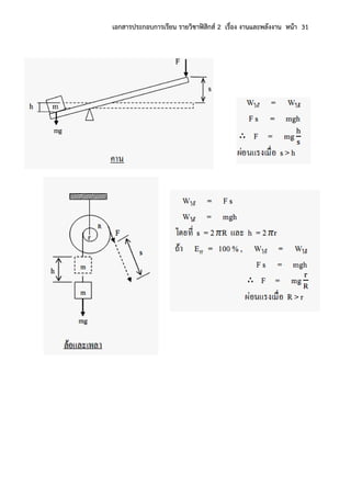 เอกสารประกอบการเรียน รายวิชาฟิสิกส์ 2 เรื่อง งานและพลังงาน หน้า 31
ตัวอย่างเครื่องกล
 