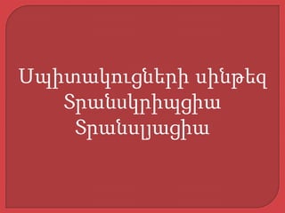 Սպիտակուցների սինթեզ
Տրանսկրիպցիա
Տրանսլյացիա
 