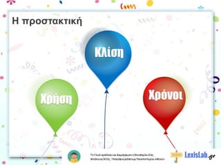 Η προστακτική
Χρήση
Κλίση
Χρόνοι
 