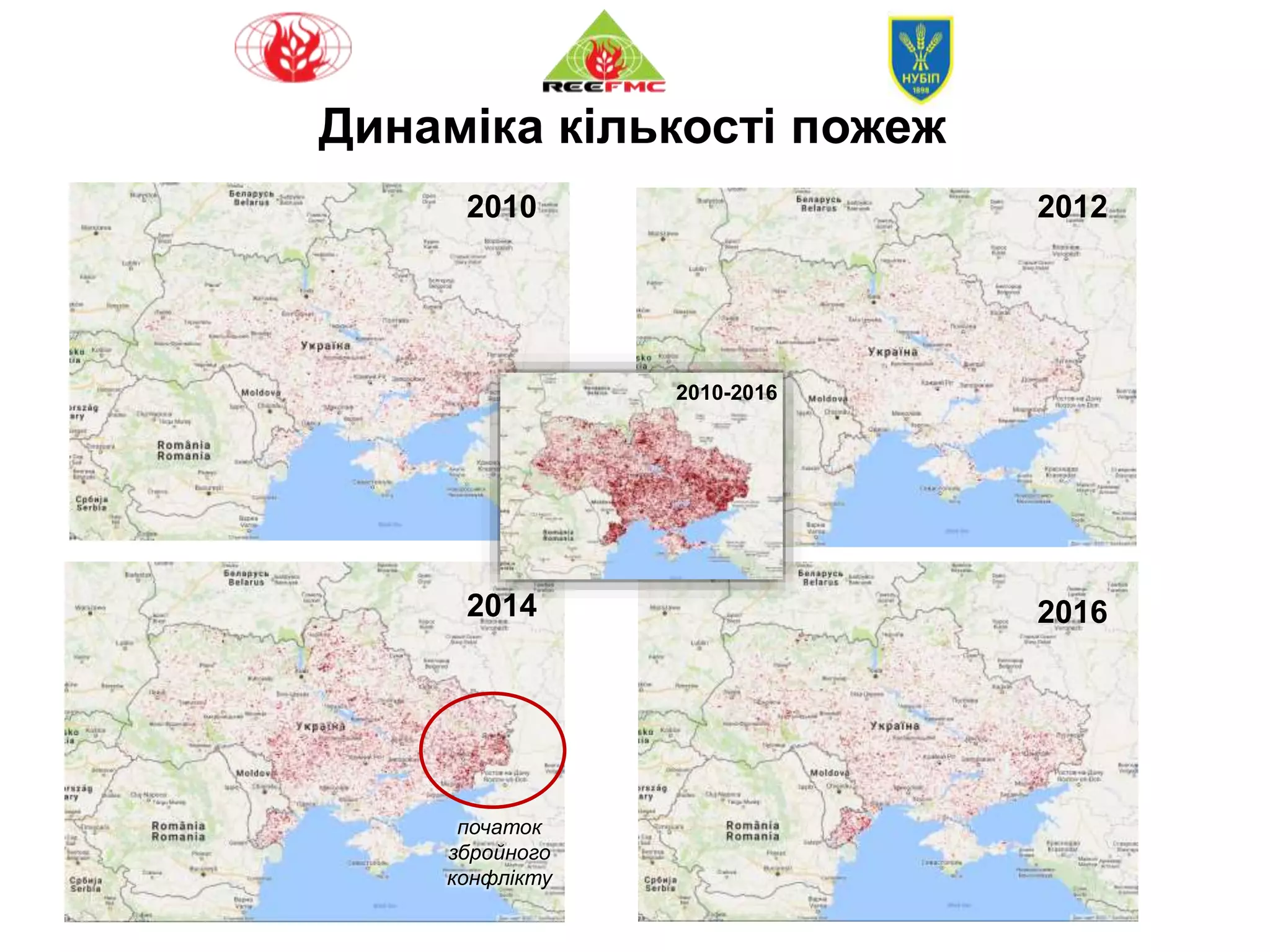 Динаміка кількості пожеж
2010 2012
2014 2016
2010-2016
початок
збройного
конфлікту
 