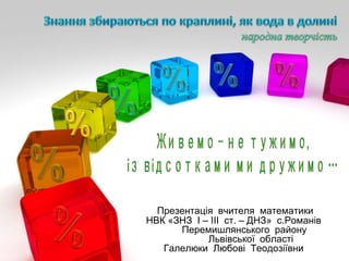 Презентація вчителя математики
НВК «ЗНЗ І – ІІІ ст. – ДНЗ» с.Романів
Перемишлянського району
Львівської області
Галелюки Л...