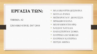 ΕΡΓΑΣΙΑ ΤΩΝ:
ΤΜΗΜΑ: Α2
ΣΧΟΛΙΚΟ ΕΤΟΣ: 2017-2018
 