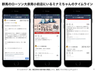 イーンスパイア（株）横田秀珠の著作権を尊重しつつ、是非ノウハウをシェアしよう！ 10
2017.6.13
2016.10.7
群馬のローソン大泉南小前店にいるミナミちゃんのタイムライン
 