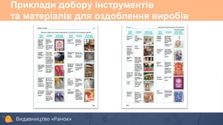 Приклади добору інструментів
та матеріалів для оздоблення виробів
 